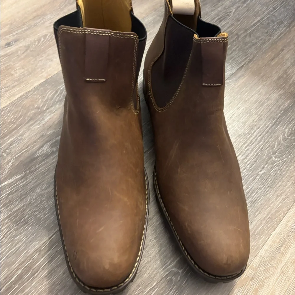 Men's Sandro Moscoloni Brown Chelsea Work Boots - Slip-On Rugged Leather Sz 9.5 - Picture 9 of 9